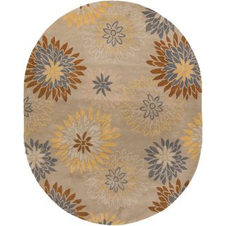 Hand tufted Cahil Transitional Floral Pussywillow Beige Wool Rug (6 X 9 Oval)