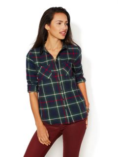 Flannel Shirt with Faux Leather Combo Collar by Renvy