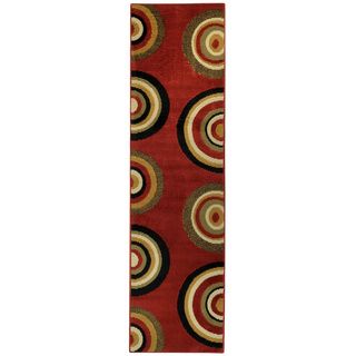 Ephesus Collection Geometric Circles Red Contemporary Runner Rug (110 X 610)