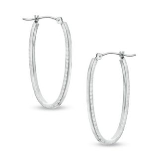 14K White Gold Diamond Cut Rectangular Hoop Earrings   Zales