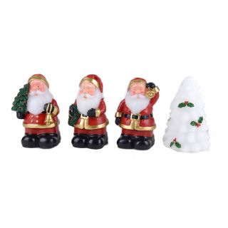 Hand Carved Santa/ White Christmas Tree Led Candles (set Of 4)