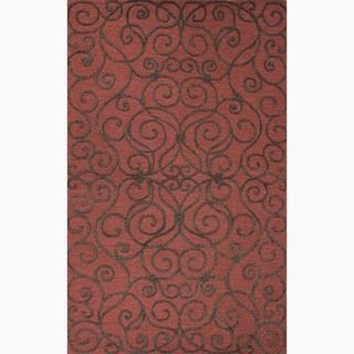 Handmade Arts And Craft Pattern Red/ Brown Wool/ Art Silk Rug (5 X 8)