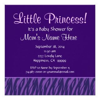 Purple Zebra Print Girl Baby Shower Custom Invitation