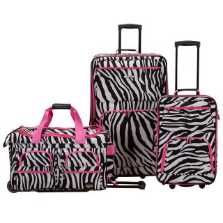 Rockland Deluxe Pink Zebra Perfect Combination 3 piece Rolling Expandable Luggage Set