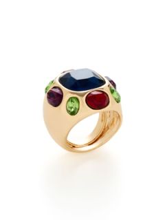 Multicolor Stone Square Ring by Kenneth Jay Lane