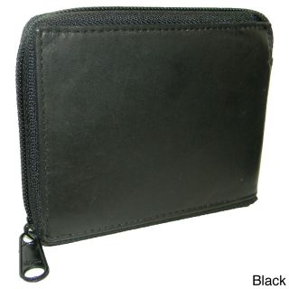 Mens Cowhide Leather Bi fold Zipper Wallet