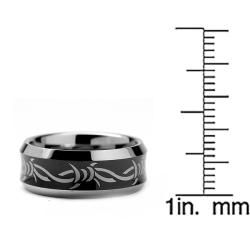 Men's Tungsten Carbide Black plated Laser etched Barbed Wire Design Band (8 mm) Men's Rings