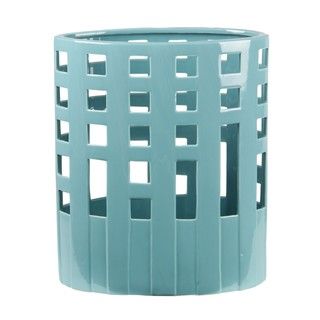 Privilege Rectangle pierced Bondi Blue Wide Ceramic Vase