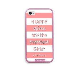 Shawnex Audrey Hepburn Quote Happy Girls Coral Pink Pink Silicon Bumper iPhone 4 & 4S Case   Fits iPhone 4 & 4S Cell Phones & Accessories
