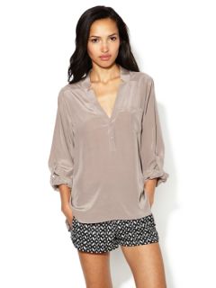 Silk Notched Henley Pocket Blouse by Zoe & Sam