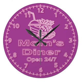 Retro look neon style Mom's Diner funny clock