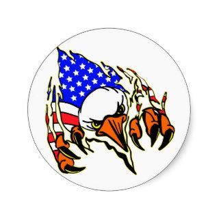 Eagle Tearout W/ American Flag Tattoo Round Sticker
