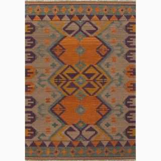 Hand made Orange/ Purple Wool Natural Rug (8x10)