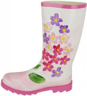 Pink Ribbon & Flowers Hand Painted Rain Boots Shoes