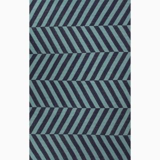 Hand made Stripe Pattern Blue Wool Rug (5x8)