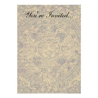 Aged Aztec Mayan Sun Stone Calendar Custom Invitations