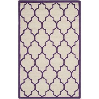 Safavieh Handmade Moroccan Cambridge Ivory/ Purple Wool Rug (4 X 6)