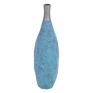 Ceramic Blue/ Silver Tall Bottle shaped Vase