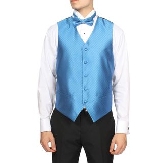 Ferrecci Ferrecci Mens Blue Diamond Pattern 4 piece Vest Set Blue Size XS