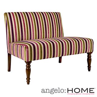 Angelohome Bradstreet Modern Vintage Plum And Green Stripe Settee