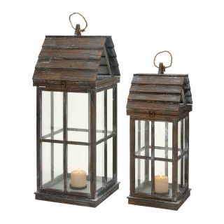 Lanterns Unique House Shape With Wooden Finish   Set Of 2