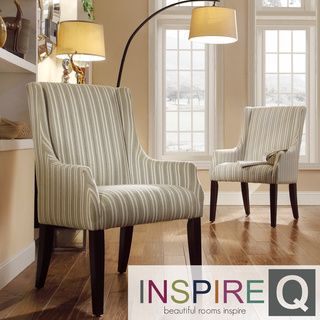 Inspire Q Jourdan Spring Green Stripe Sloped Arm Hostess Chair