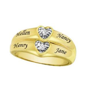 Diamond Accent Double Heart Family Ring in Sterling Silver with 24K