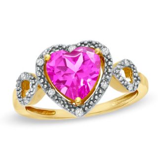 0mm Heart Shaped Pink Topaz and Diamond Accent Heart Frame Ring in