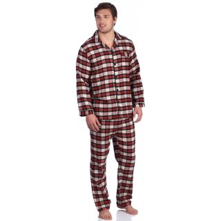 Leisureland Mens Plaid Red Cotton Flannel Pajama Set