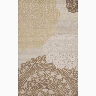 Hand made Abstract Pattern Brown/ Tan Wool Rug (2x3)