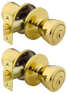 Yale 727RT C3 4 Security Barricade Tulip Entry Knob, Polished Brass, 2 Pack   Entry Doorknobs  