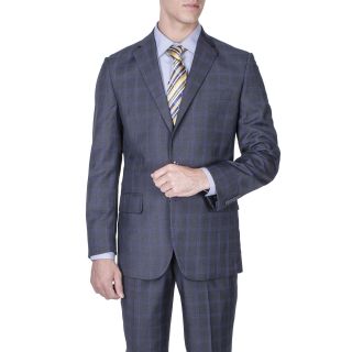 Mens Modern Fit Charcoal Grey Windowpane 2 button Suit
