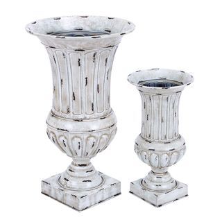 Off White Metal Vases (set Of 2)