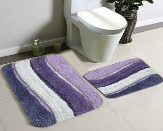 Microfiber Bathroom Bath Rug Set Purple Stripe 2 Pieces 0017   Purple Bathroom Accessories