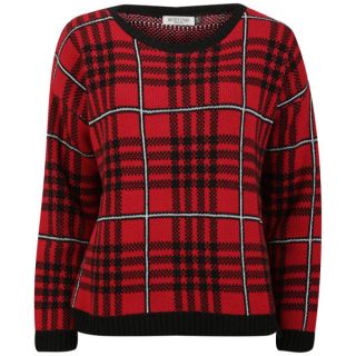 Moku Womens Checked Knit Jumper   Red      Womens Clothing