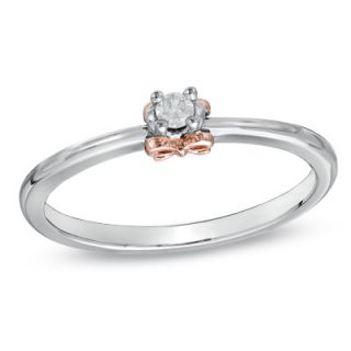 Diamond Accent Solitaire Bow Promise Ring in Sterling Silver and 14K