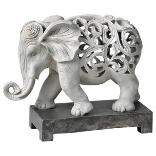 Carved Elephant With Ivory Finish