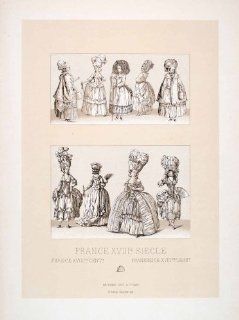 1888 Chromolithograph 18th Century France Women Fashion Wig Dress Coiffure Style   Original Chromolithograph   Lithographic Prints