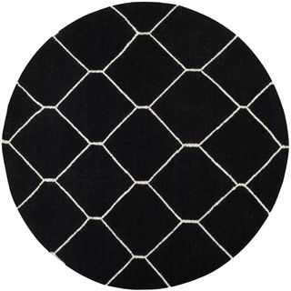 Safavieh Handwoven Moroccan Dhurrie Black/ Ivory Wool Rug With .25 inch Pile (6 Round)