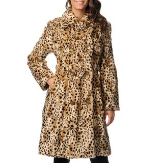 Excelled Womens Double Breasted Animal Print Trench