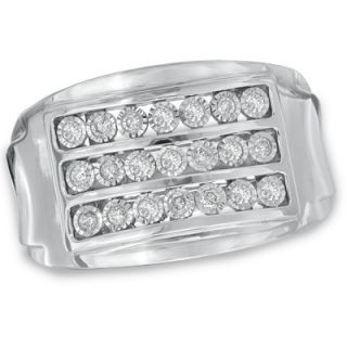 Mens 1/4 CT. T.W. Diamond Triple Row Ring in Sterling Silver   Size