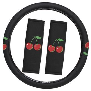 Oxgord Fruit Cherry Cherries Steering Wheel Cover With Seat Belt Pads Set