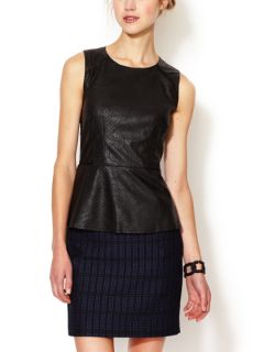 Perforated Faux Leather Peplum Top by Renvy