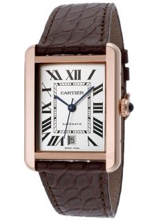 Cartier W5200026  Watches,Mens Tank Solo (XL) Automatic Silver Opaline Dial Brown Genuine Alligator, Casual Cartier Automatic Watches