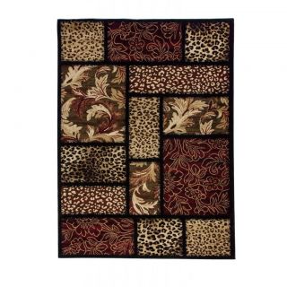 Black Leopard/ Floral Patchwork Area Rug (710 X 910)