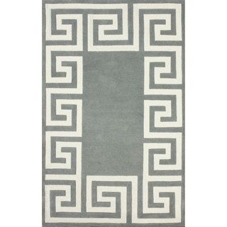 Nuloom Hand tufted Greek Key Border Grey Wool Rug (76 X 96)