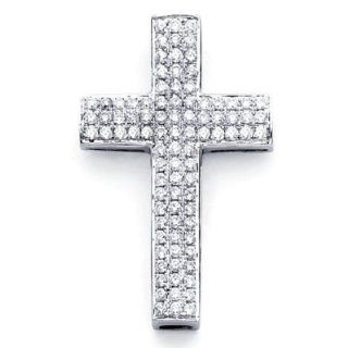 14k White Gold Large Pave Diamond Cross Pendant .84ct (G H Color, I1 Clarity) Jewelry