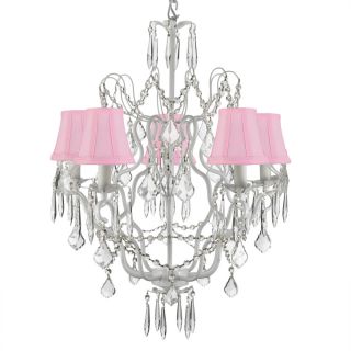 Gallery 5 light White Wrought Iron/ Crystal Chandelier