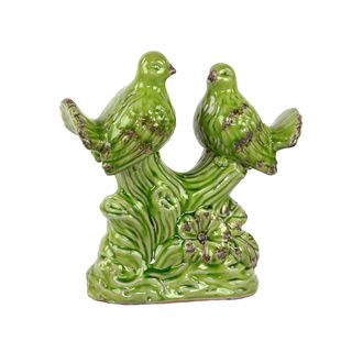 Green Ceramic Decorative Birds On Stand Figurine