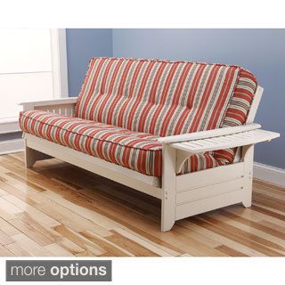 Kodiak Furniture Ali Phonics Multi flex Futon Frame In Antique White Wood With Innerspring Mattress And Drawers Orange Size Full